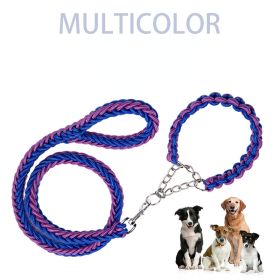 Eight-strand nylon braided dog collar leash dog chain impact blasting chain pet leash (colour: Blue and black, Specification (L * W): L)