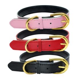 Genuine Leather Dog Collar; Wide Dog Collar; Soft Padded Breathable Adjustable Tactical Waterproof Pet Collar (colour: Rose red, Specification (L * W): M 42*2.0cm)